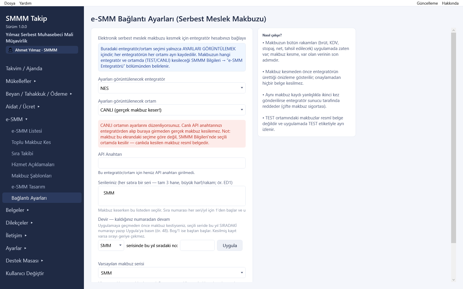 e-SMM Bağlantı Ayarları