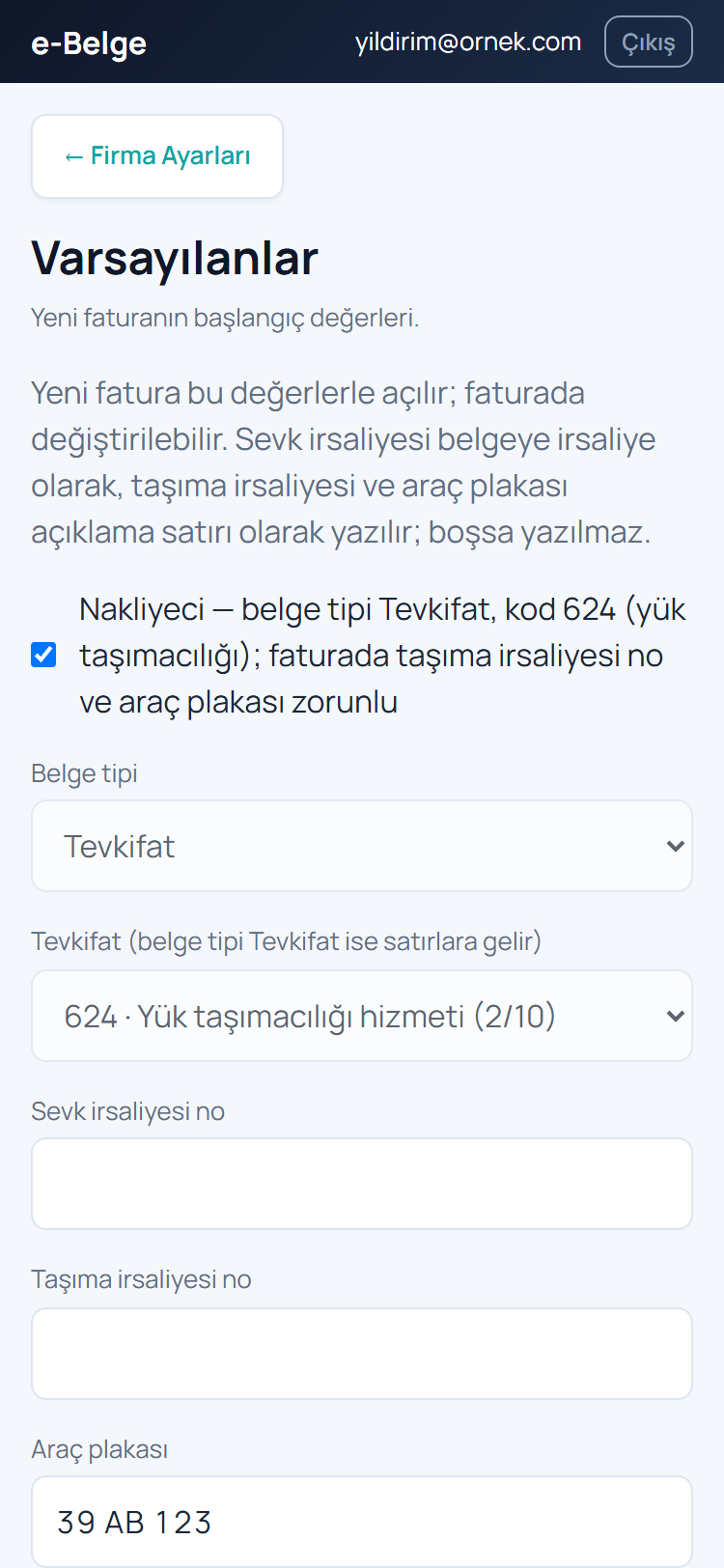 Varsayılanlar