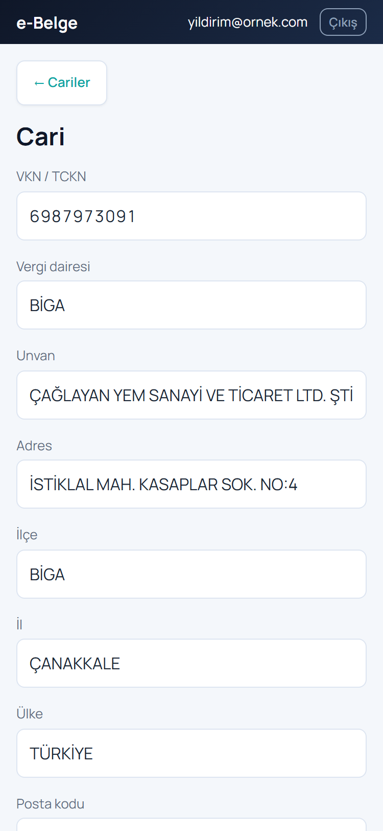 Cari Kartı
